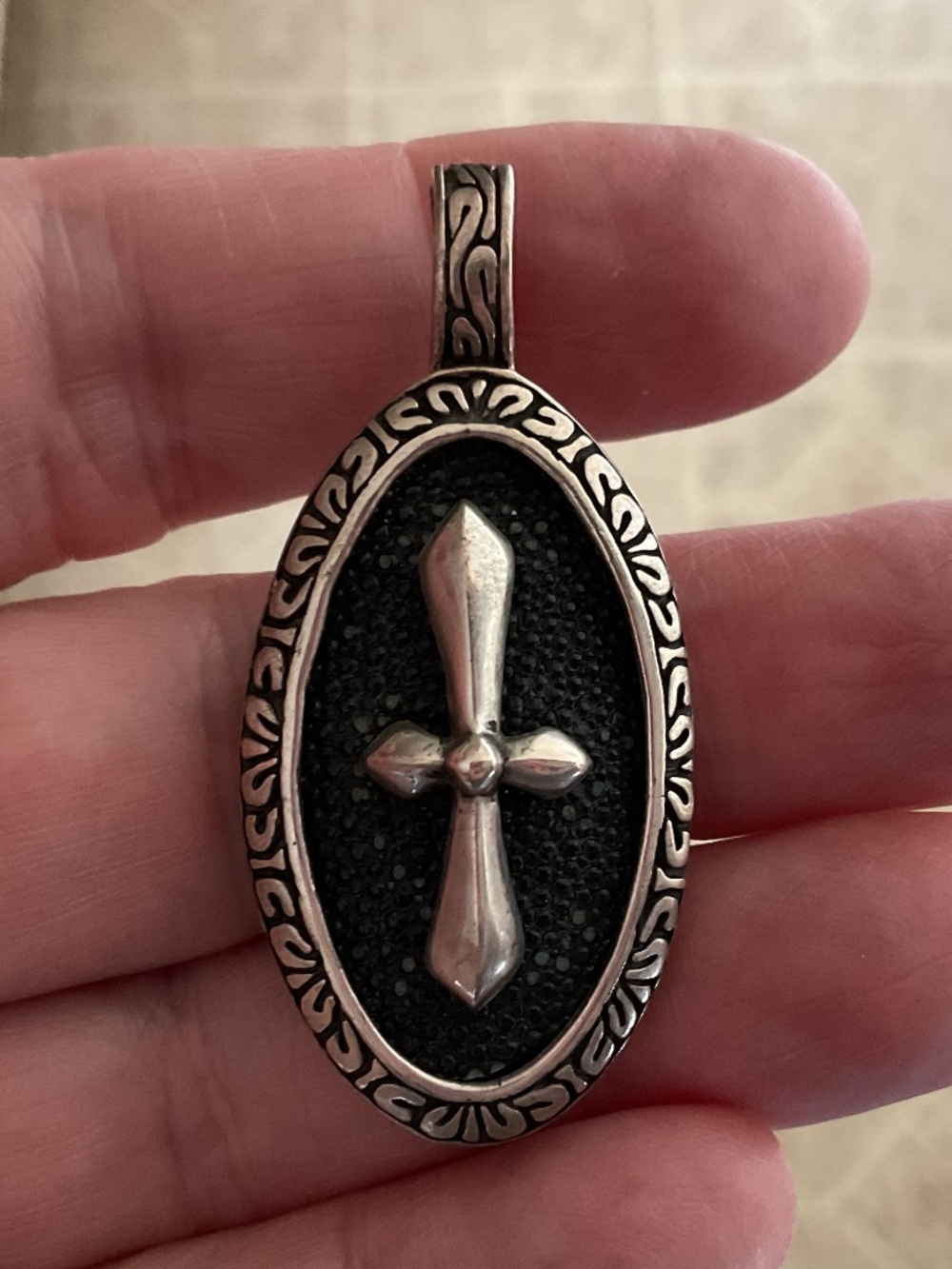 NWOT Sterling silver 925 Greek ancient design Oval shape Cross Pendant
